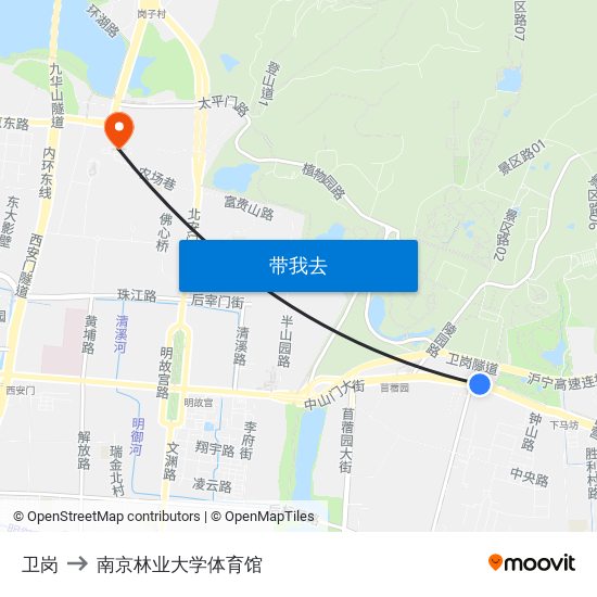 卫岗 to 南京林业大学体育馆 map