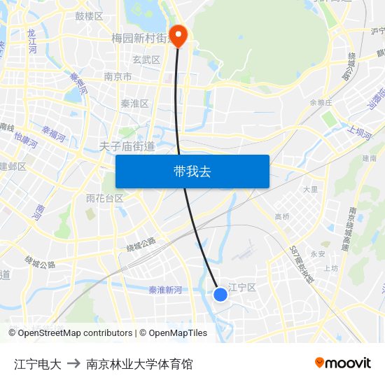 江宁电大 to 南京林业大学体育馆 map