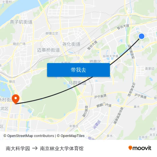 南大科学园 to 南京林业大学体育馆 map