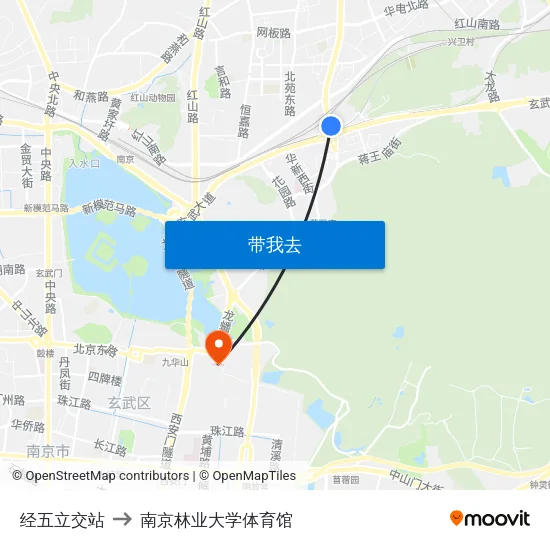 经五立交站 to 南京林业大学体育馆 map