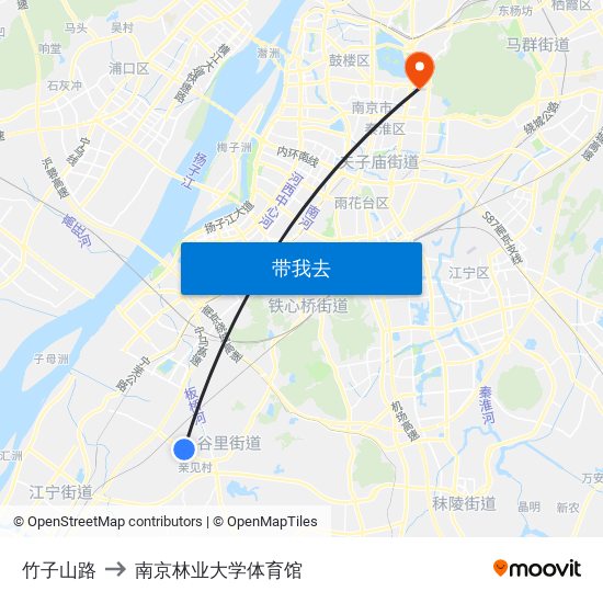 竹子山路 to 南京林业大学体育馆 map