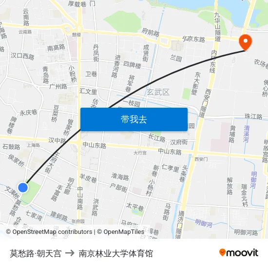 莫愁路·朝天宫 to 南京林业大学体育馆 map