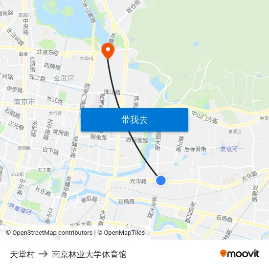 天堂村 to 南京林业大学体育馆 map