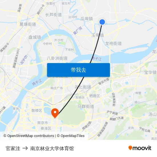 官家洼 to 南京林业大学体育馆 map