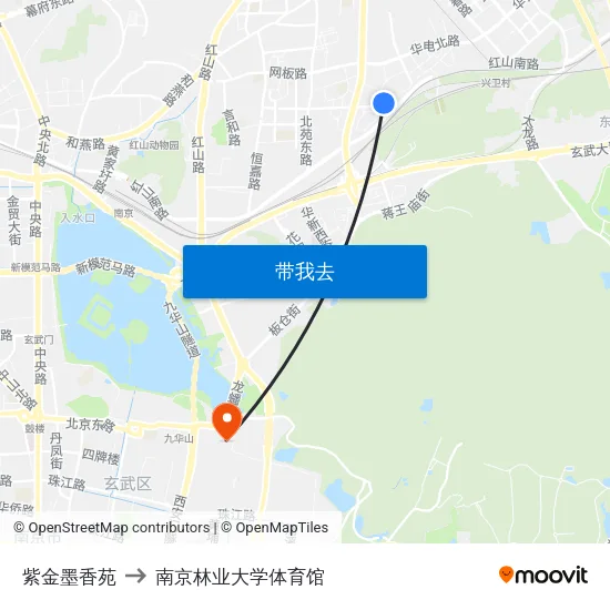 紫金墨香苑 to 南京林业大学体育馆 map