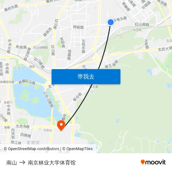 南山 to 南京林业大学体育馆 map