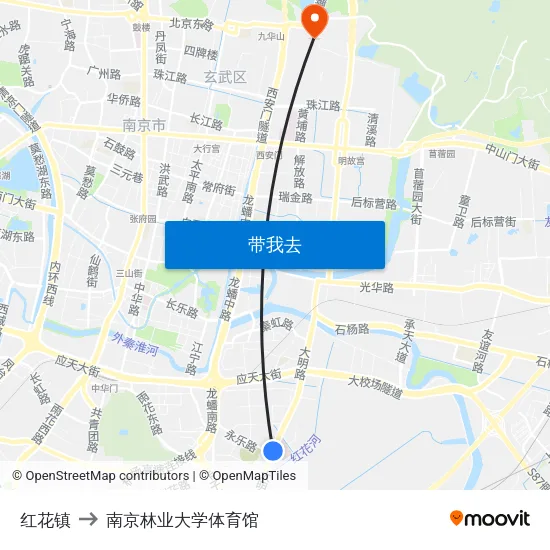 红花镇 to 南京林业大学体育馆 map
