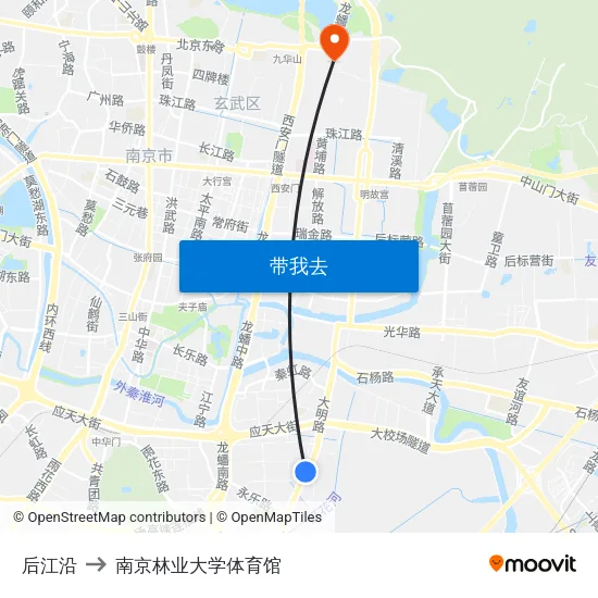 后江沿 to 南京林业大学体育馆 map