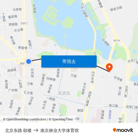 北京东路·鼓楼 to 南京林业大学体育馆 map