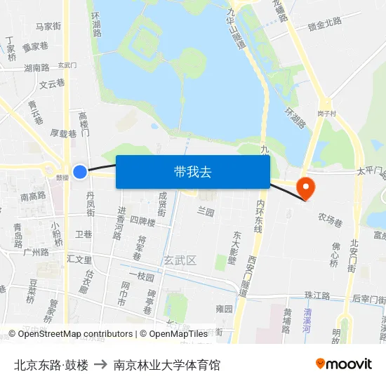北京东路·鼓楼 to 南京林业大学体育馆 map