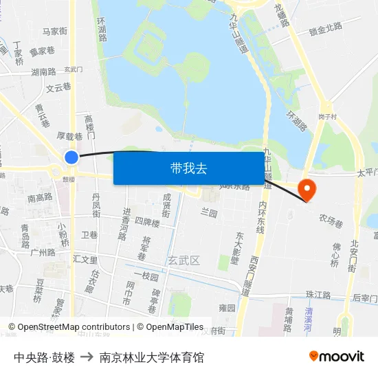 中央路·鼓楼 to 南京林业大学体育馆 map