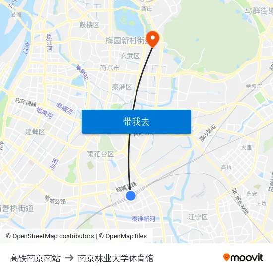 高铁南京南站 to 南京林业大学体育馆 map