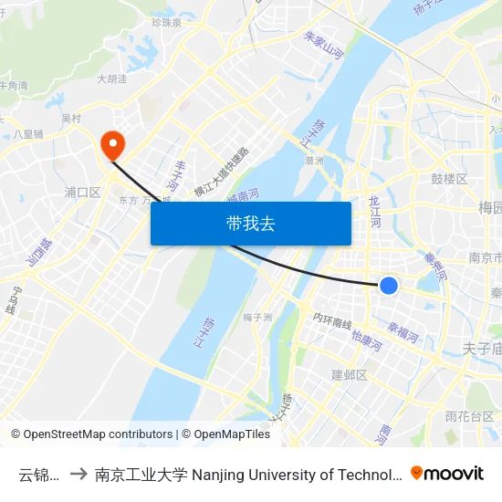 云锦路 to 南京工业大学 Nanjing University of Technology map