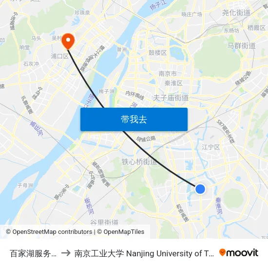 百家湖服务中心 to 南京工业大学 Nanjing University of Technology map