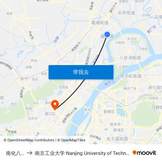 南化八村 to 南京工业大学 Nanjing University of Technology map