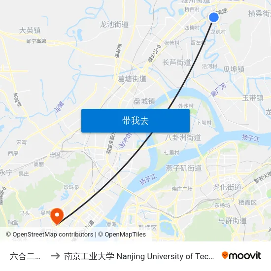 六合二水厂 to 南京工业大学 Nanjing University of Technology map