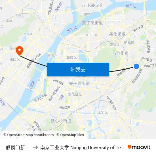 麒麟门新大街 to 南京工业大学 Nanjing University of Technology map