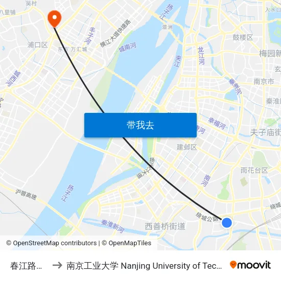 春江路东站 to 南京工业大学 Nanjing University of Technology map
