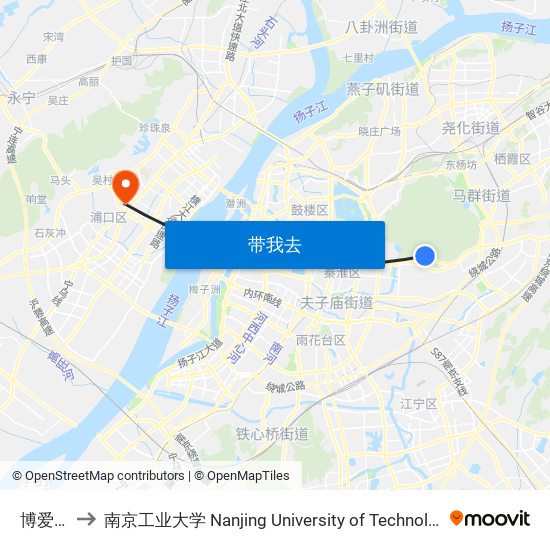 博爱园 to 南京工业大学 Nanjing University of Technology map