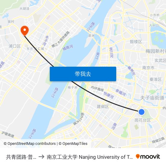 共青团路·普德村 to 南京工业大学 Nanjing University of Technology map