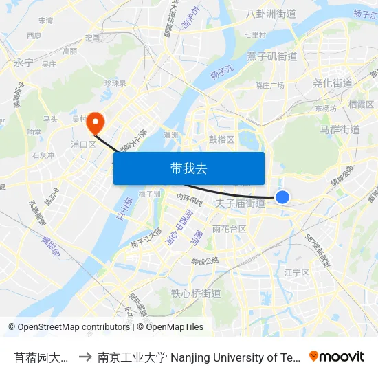 苜蓿园大街南 to 南京工业大学 Nanjing University of Technology map