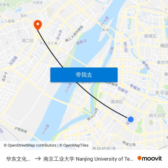 华东文化市场 to 南京工业大学 Nanjing University of Technology map