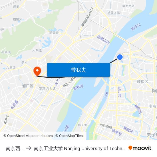 南京西站 to 南京工业大学 Nanjing University of Technology map