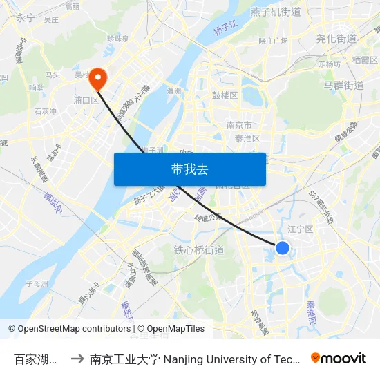 百家湖中学 to 南京工业大学 Nanjing University of Technology map