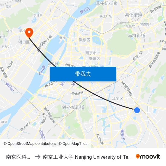 南京医科大学 to 南京工业大学 Nanjing University of Technology map