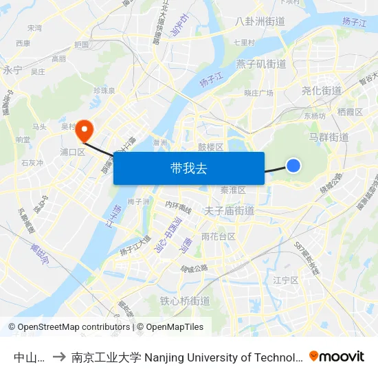 中山陵 to 南京工业大学 Nanjing University of Technology map