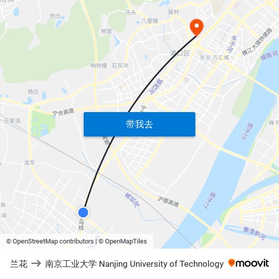 兰花 to 南京工业大学 Nanjing University of Technology map