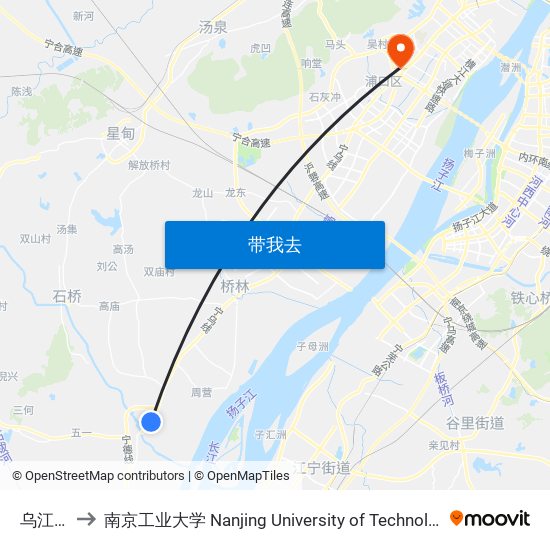 乌江东 to 南京工业大学 Nanjing University of Technology map