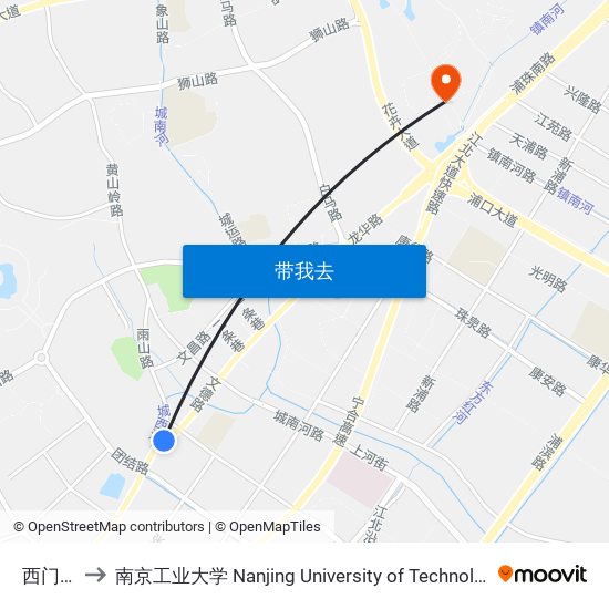 西门桥 to 南京工业大学 Nanjing University of Technology map