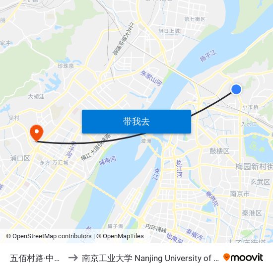 五佰村路·中央北路 to 南京工业大学 Nanjing University of Technology map