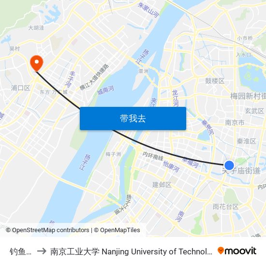 钓鱼台 to 南京工业大学 Nanjing University of Technology map