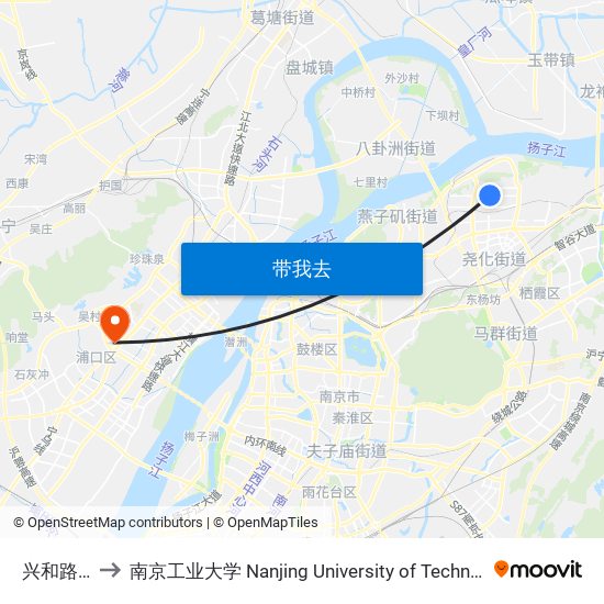 兴和路中 to 南京工业大学 Nanjing University of Technology map