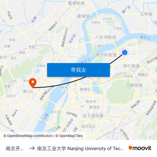 南京开发区 to 南京工业大学 Nanjing University of Technology map