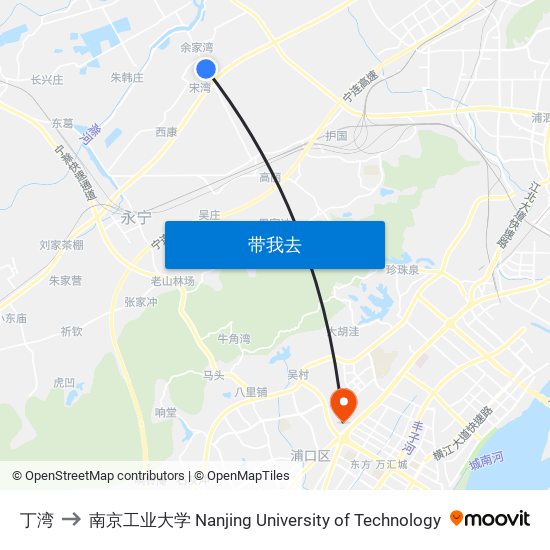 丁湾 to 南京工业大学 Nanjing University of Technology map