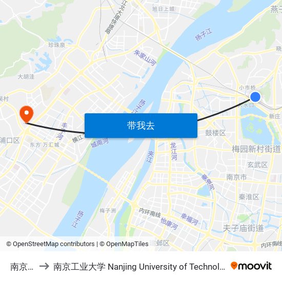 南京站 to 南京工业大学 Nanjing University of Technology map