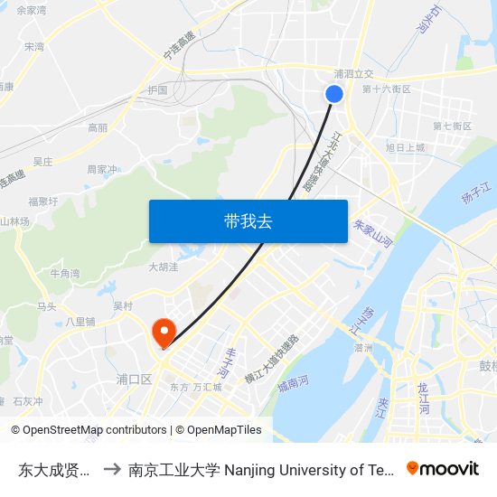 东大成贤学院 to 南京工业大学 Nanjing University of Technology map