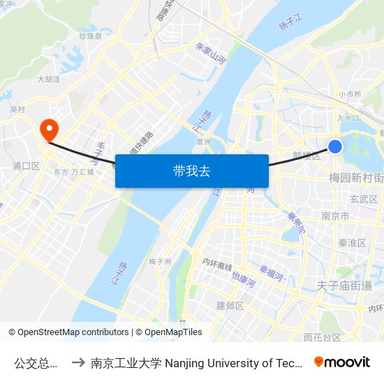 公交总公司 to 南京工业大学 Nanjing University of Technology map