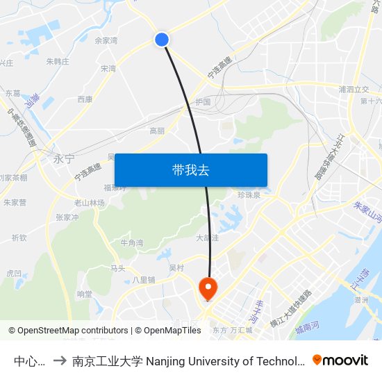 中心河 to 南京工业大学 Nanjing University of Technology map