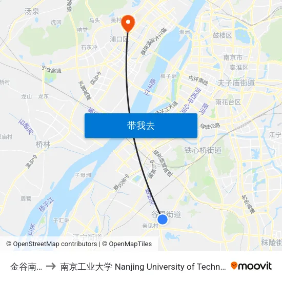 金谷南街 to 南京工业大学 Nanjing University of Technology map