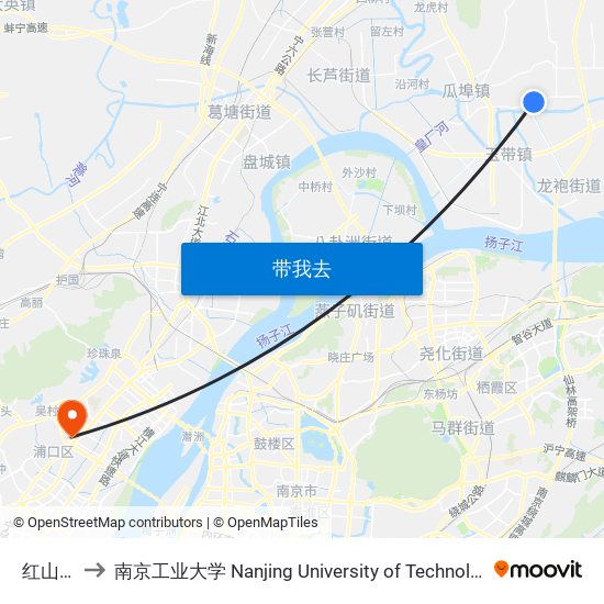 红山窑 to 南京工业大学 Nanjing University of Technology map