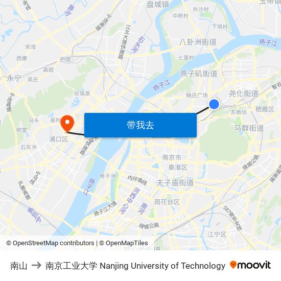 南山 to 南京工业大学 Nanjing University of Technology map