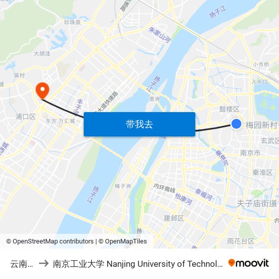 云南路 to 南京工业大学 Nanjing University of Technology map