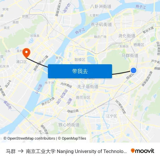 马群 to 南京工业大学 Nanjing University of Technology map