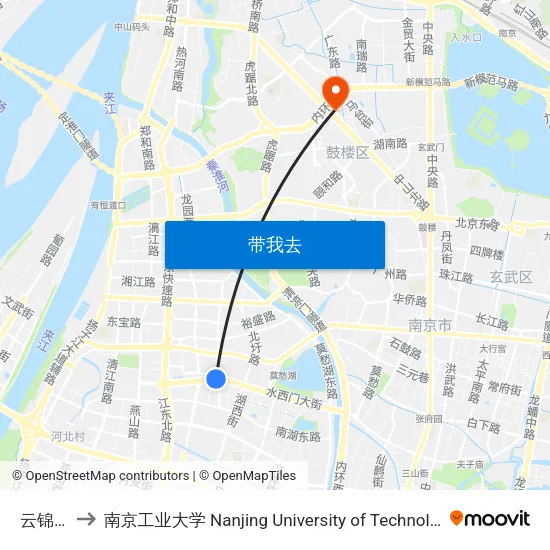 云锦路 to 南京工业大学 Nanjing University of Technology map