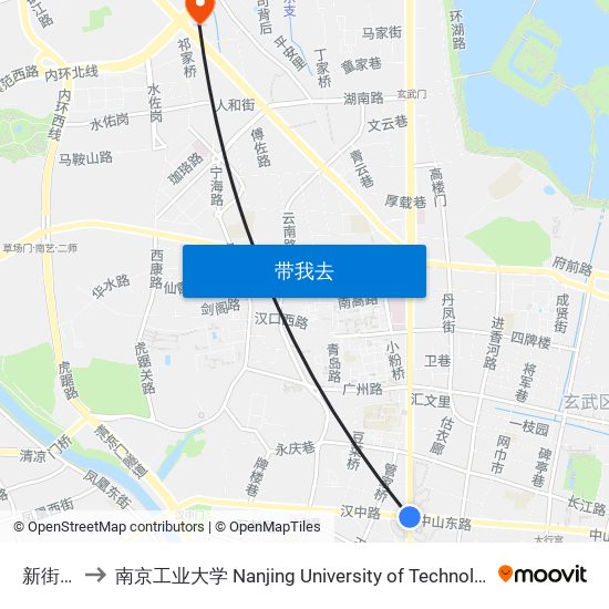 新街口 to 南京工业大学 Nanjing University of Technology map