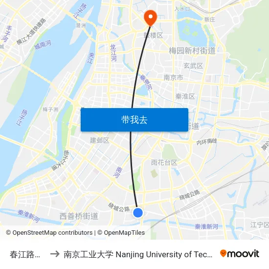 春江路东站 to 南京工业大学 Nanjing University of Technology map